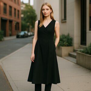 NWOT Zara Wool Blend V Neck Midi Minimalistic Dress Bloggers Fave Small Black
